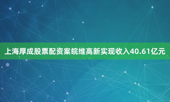 上海厚成股票配资案皖维高新实现收入40.61亿元